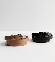 New Look 2 Pack Black and Tan Skinny Belts